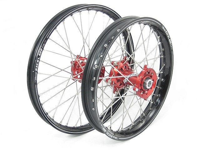 CR/F Wheelset FasterUSA Excel A60-CR125/250 02-07, CRF250 04-13, CRF450 02-12-21X1.6 Front 19x1.85 Rear-Red-Black Spokes / Silver Nipples